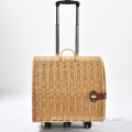 Artificial Rattan Wicker Travel Breathable Capsule Pet Carrier Bag Trolley Suitcase Portable Cat Dog Universal Case